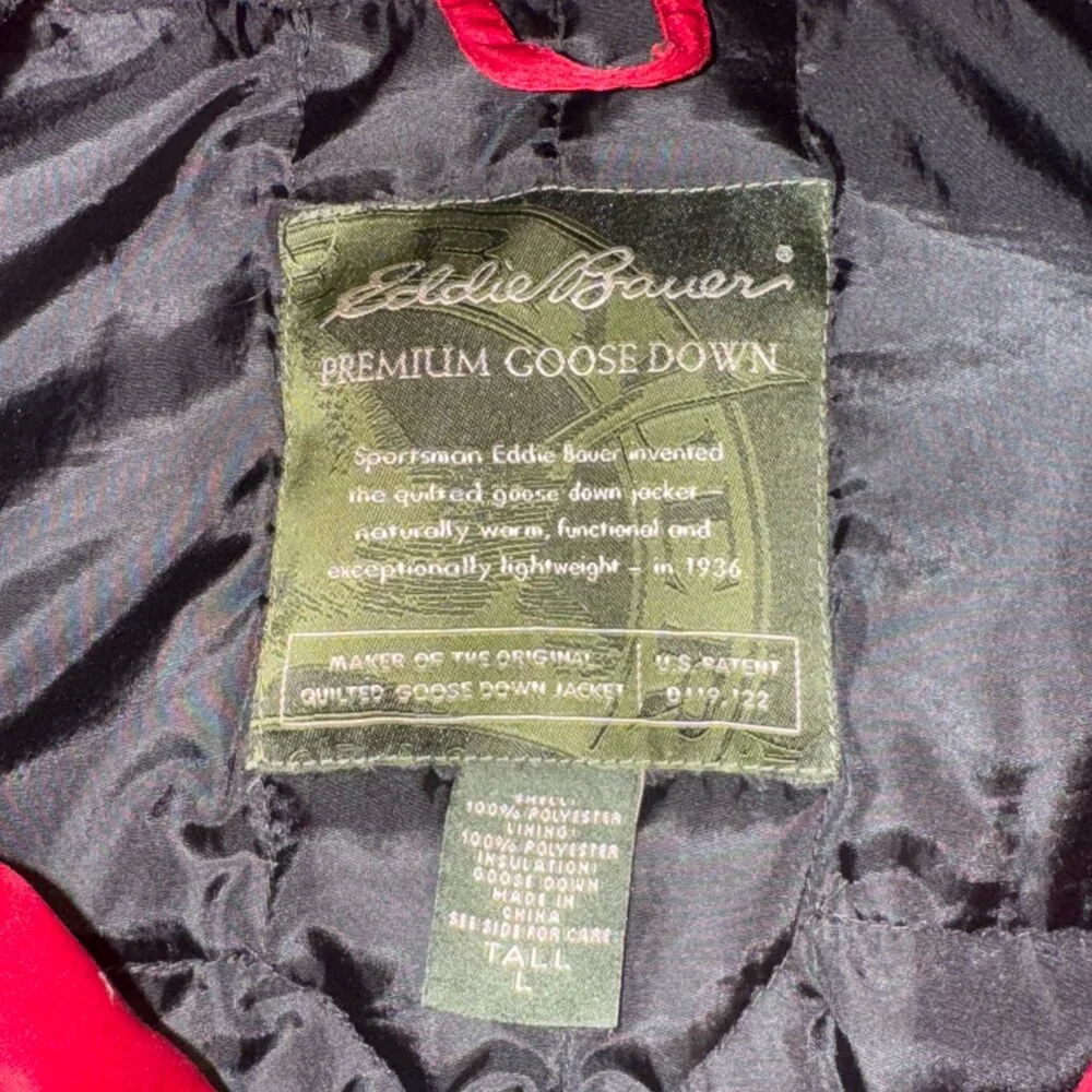 Eddie Bauer Premium Goose Down Insulated Jacket w Hood Men's Sz LT Skiing Hiking